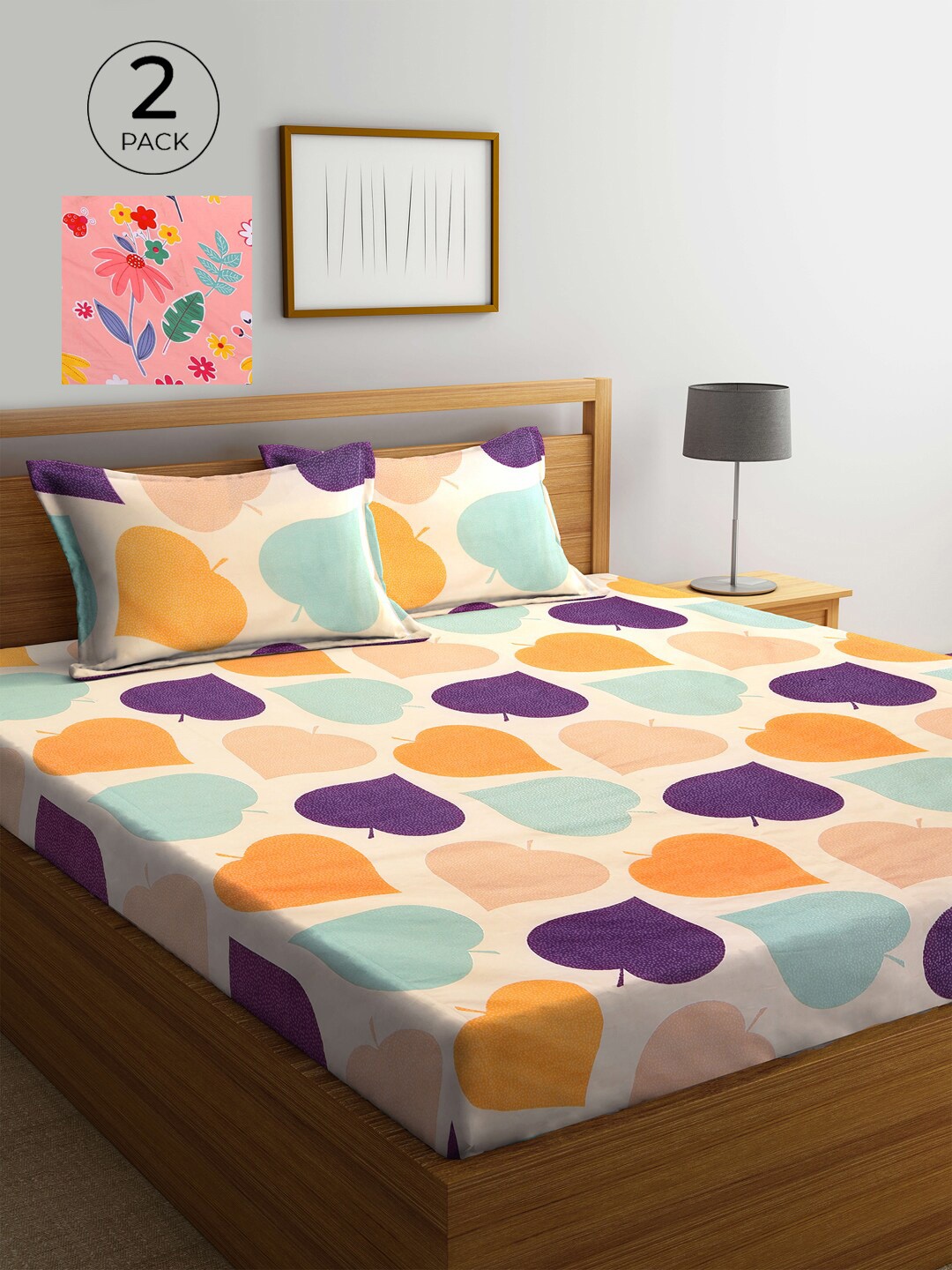 

KLOTTHE Pink & Yellow Floral 210 TC 2 King Bedsheet with 4 Pillow Covers