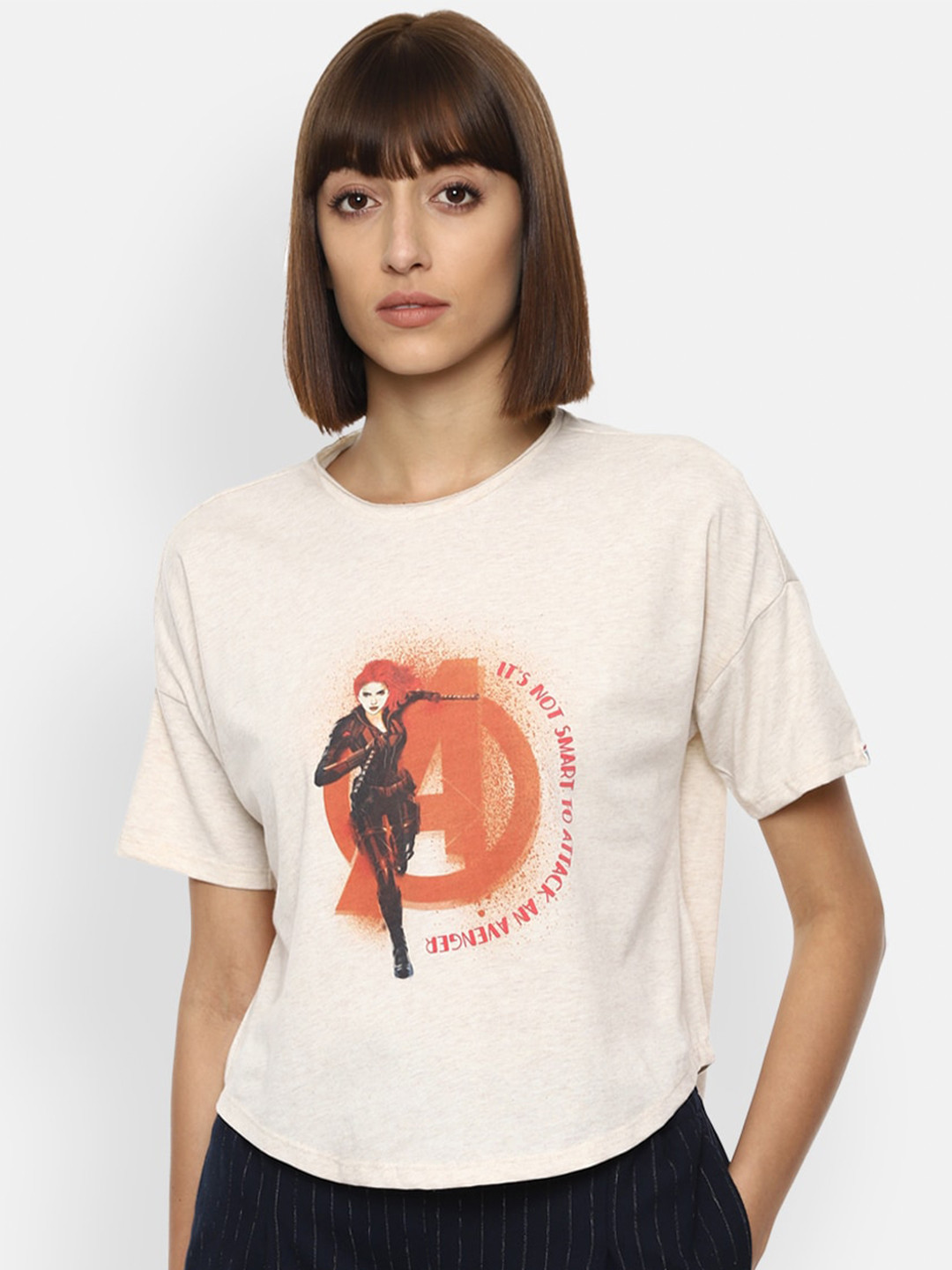 

Van Heusen Woman Women Beige Graphic Printed T-shirt