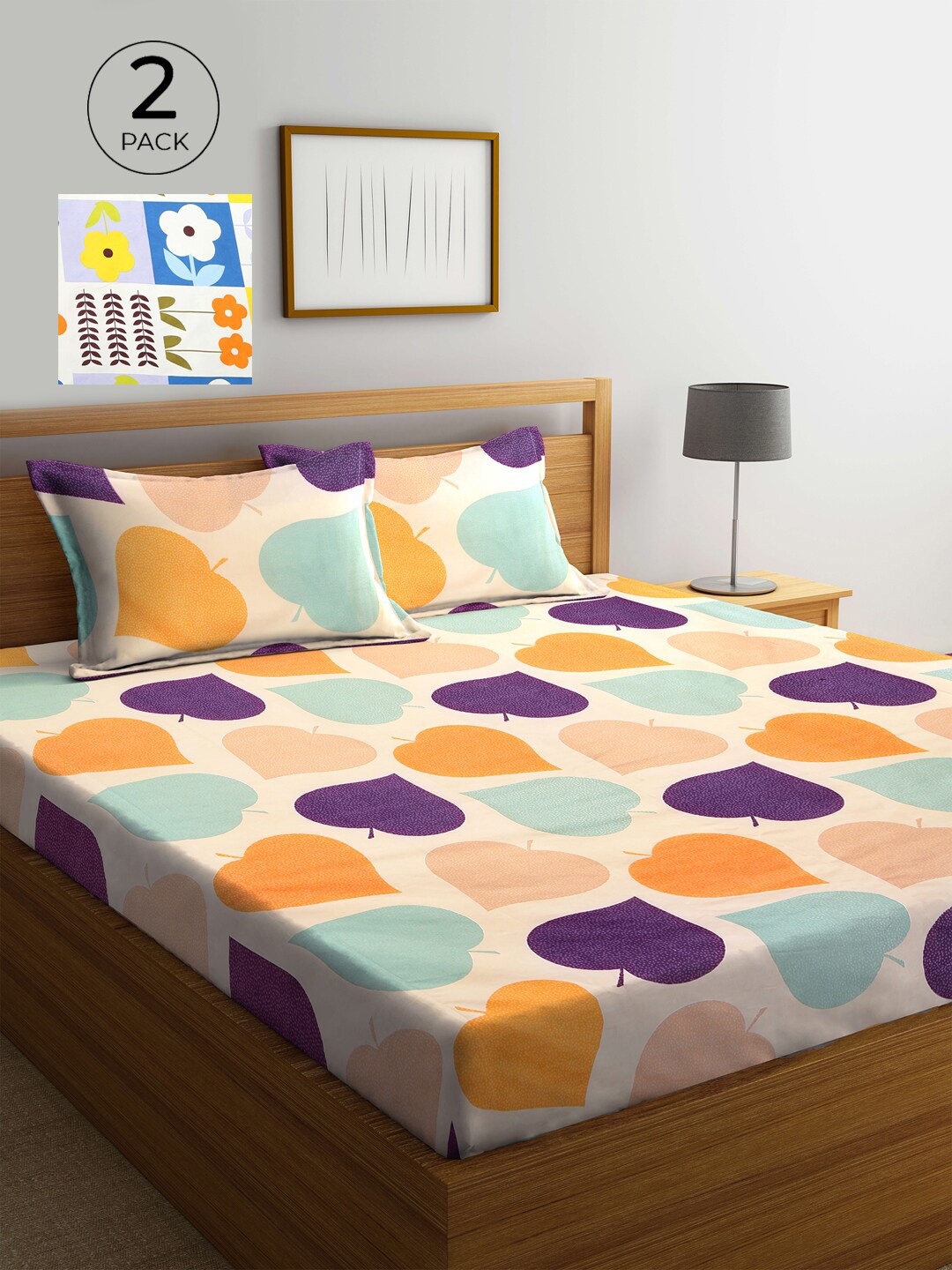 

KLOTTHE Beige & White Floral 210 TC 2 King Bedsheet with 4 Pillow Covers