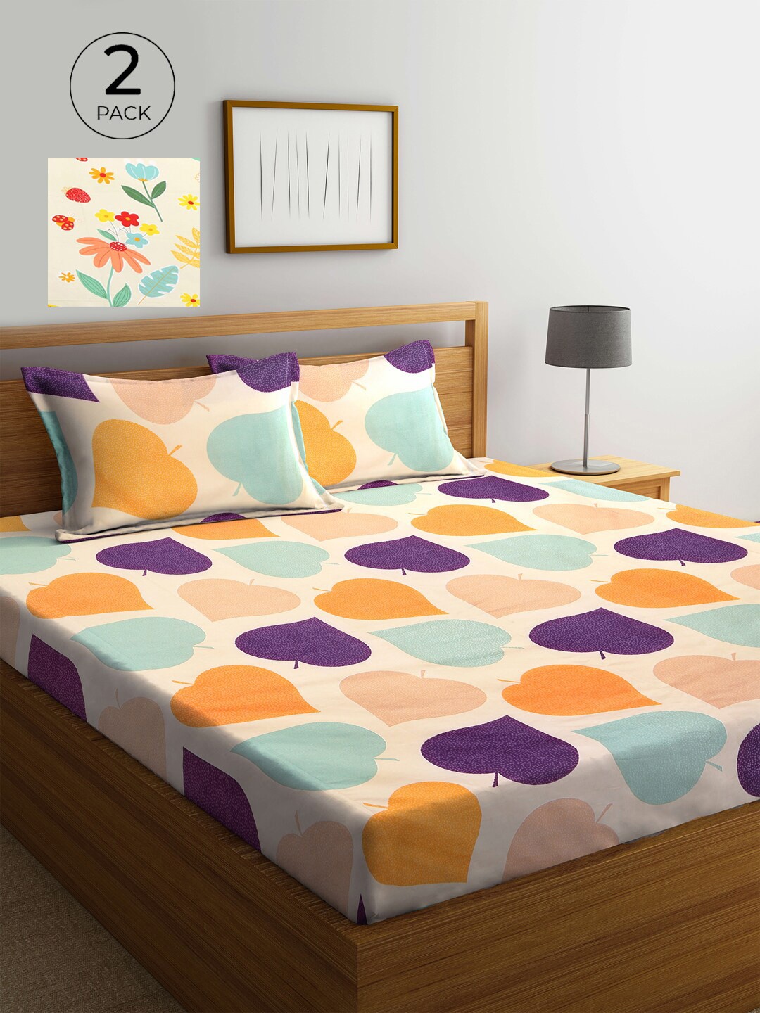 

KLOTTHE Yellow & Orange 210 TC 2 King Bedsheet with 4 Pillow Covers