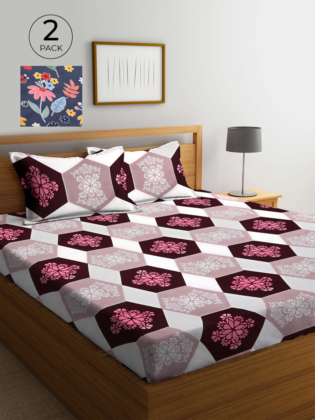 

KLOTTHE Multi Floral 210 TC Polycotton 2 Double Bedsheet with 4 Pillow Covers