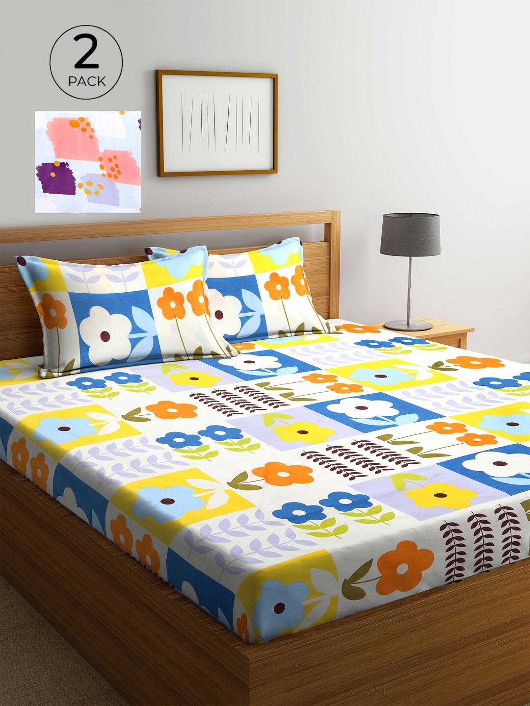 

KLOTTHE Blue & White Floral 210 TC 2 King Bedsheet with 4 Pillow Covers
