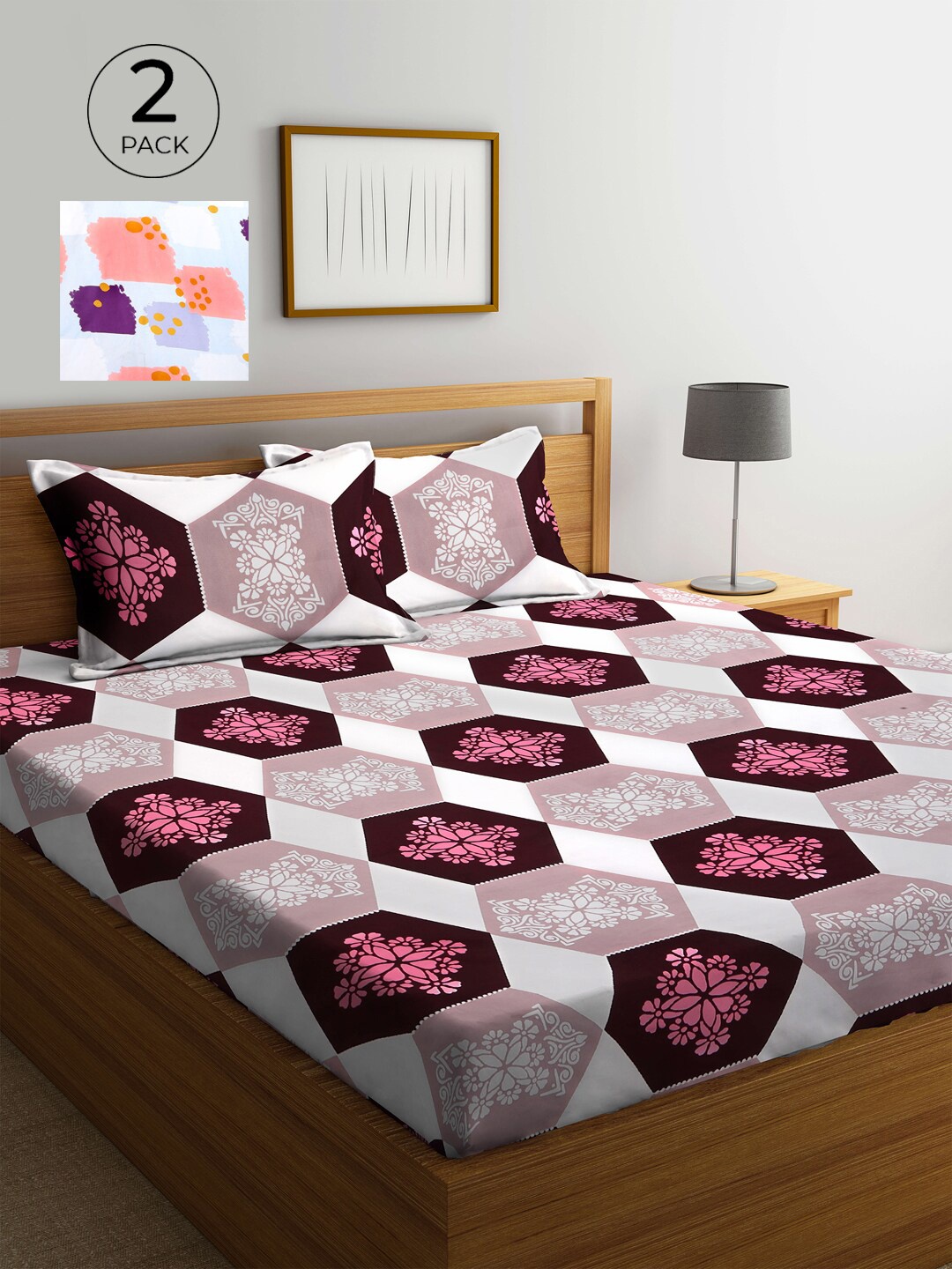 

KLOTTHE Maroon & Brown Ethnic Motifs 210 TC 2 King Bedsheet with 4 Pillow Covers