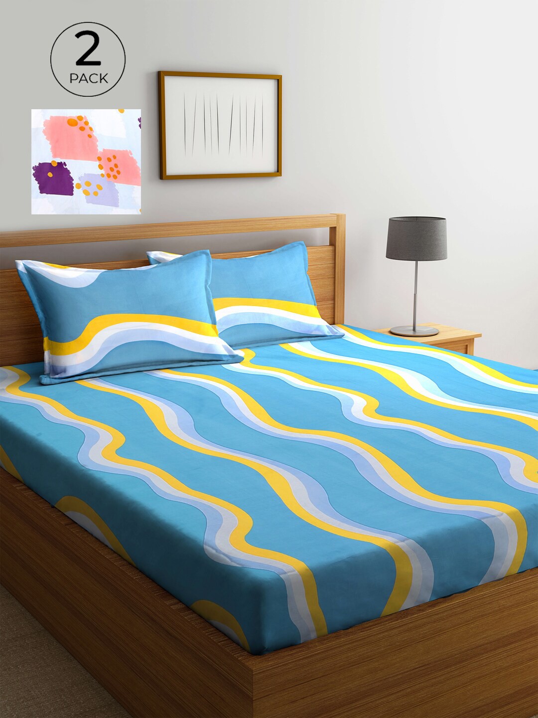 

KLOTTHE Blue & White Geometric 210 TC 2 King Bedsheet with 4 Pillow Covers