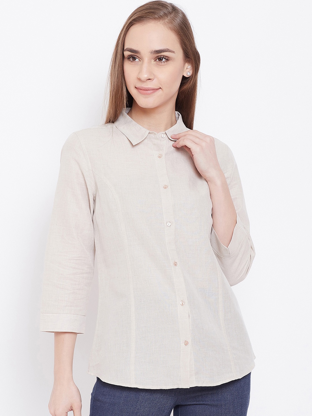 

Madame Women Beige Opaque Casual Shirt