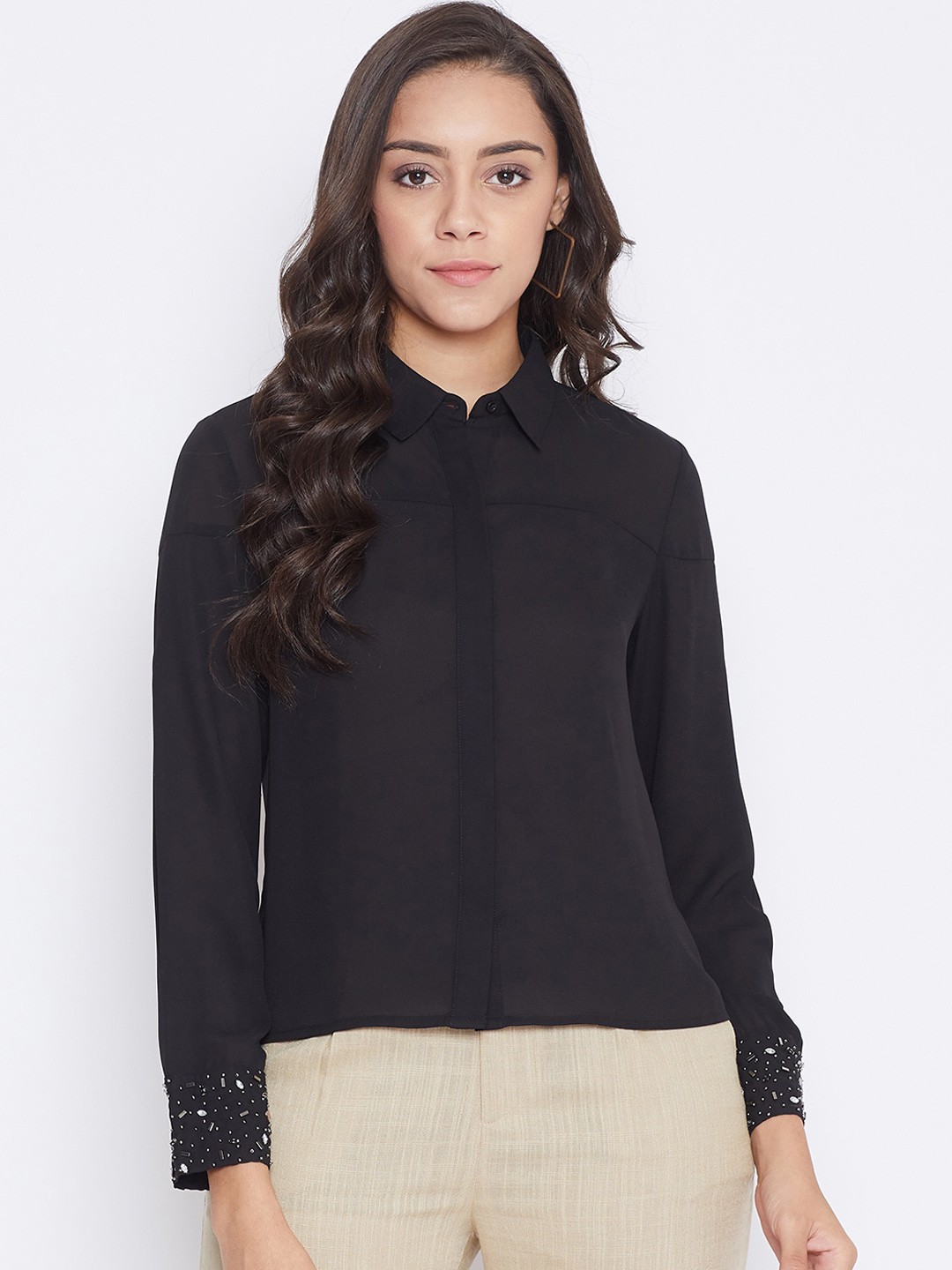 

Madame Women Black Opaque Casual Shirt