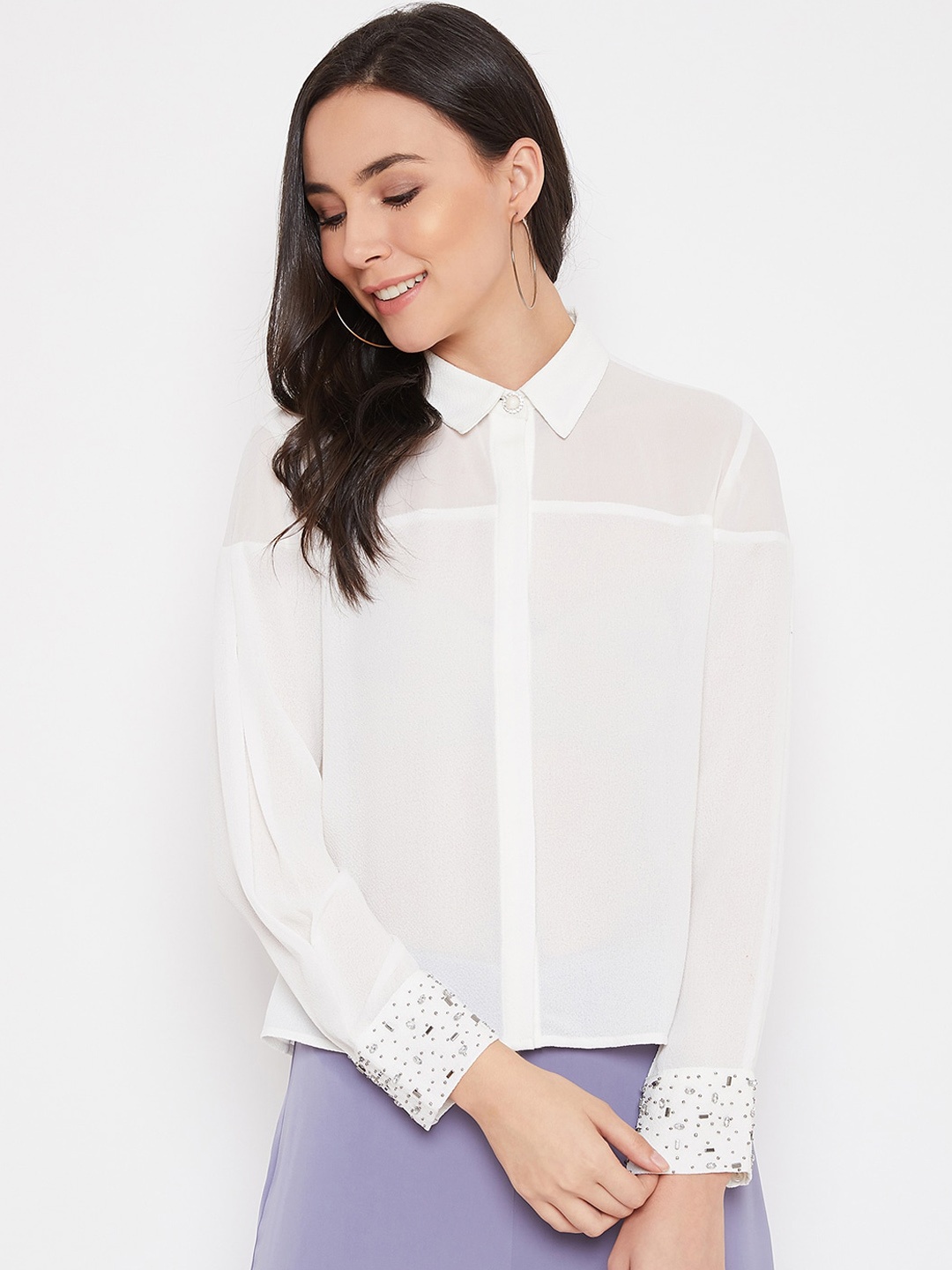 

Madame Women White Opaque Casual Shirt