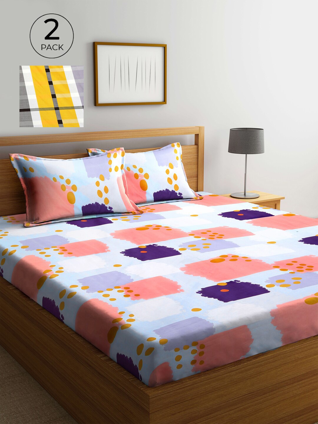 

KLOTTHE Pink & Yellow 210 TC 2 King Bedsheet with 4 Pillow Covers