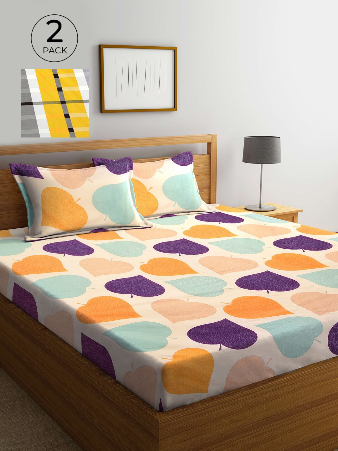 

KLOTTHE Yellow & Orange 210 TC 2 King Bedsheet with 4 Pillow Covers