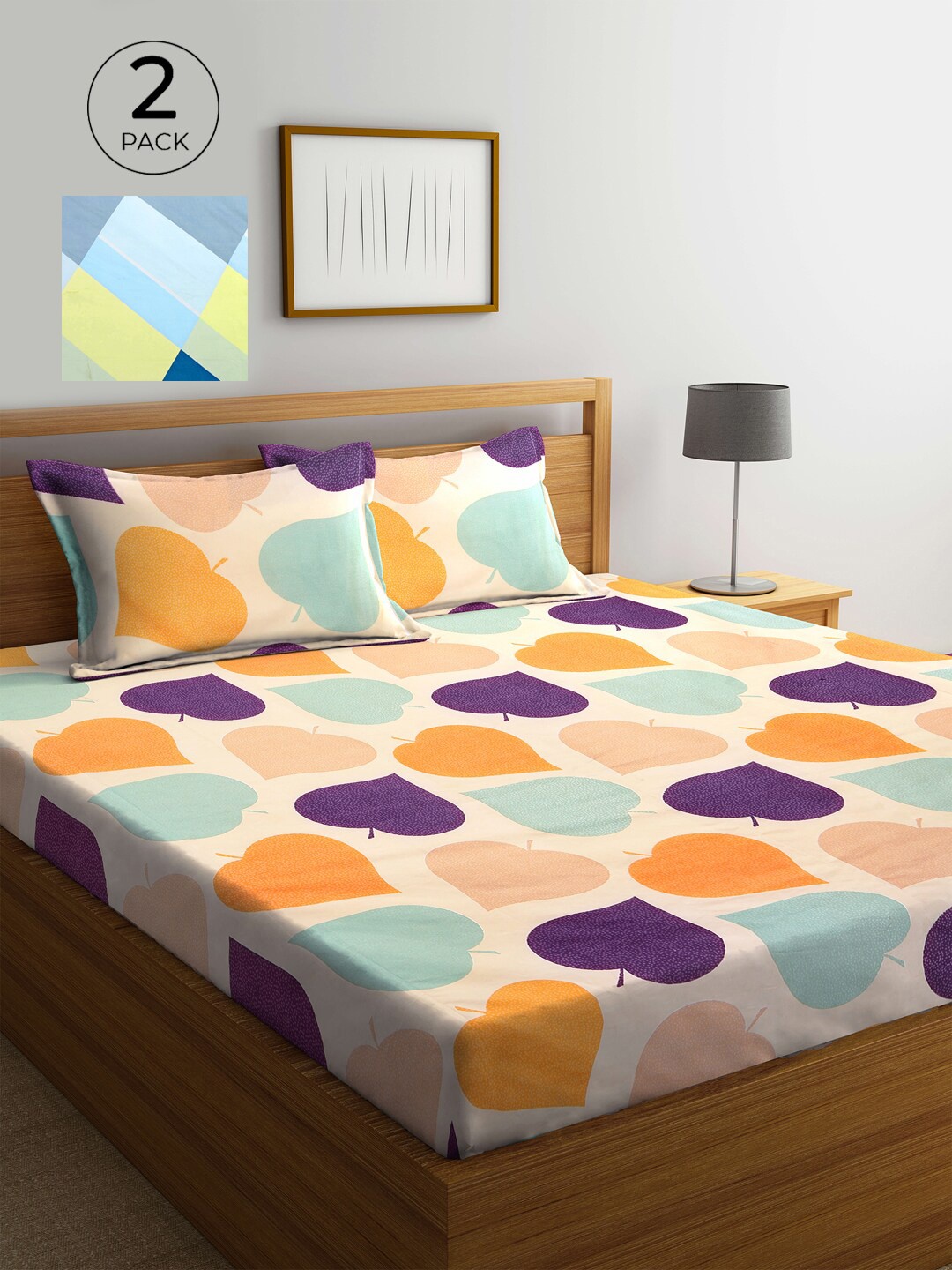 

KLOTTHE Multicoloured Geometric 210 TC 2 Queen Bedsheet with 4 Pillow Covers, Multi