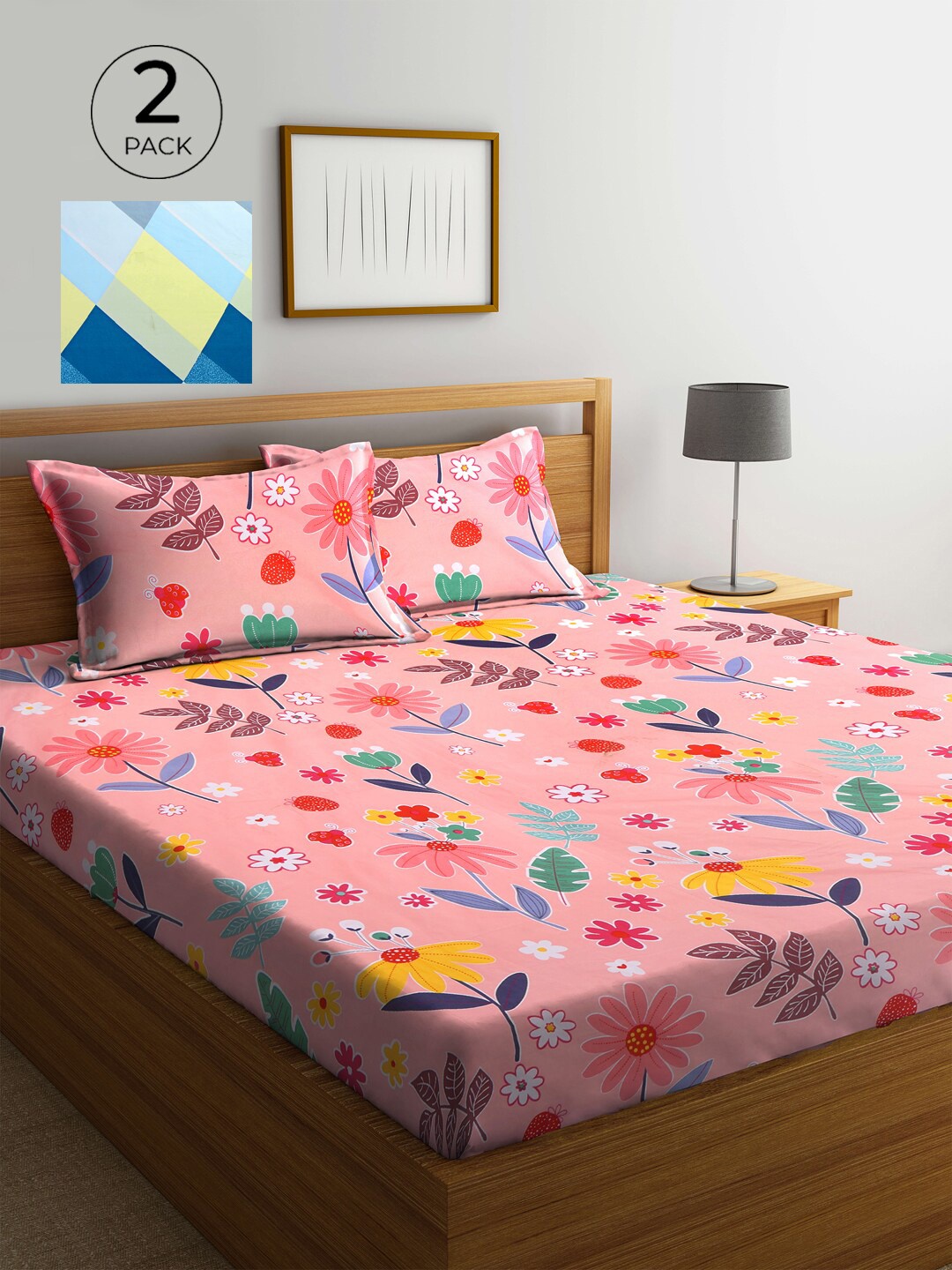 

KLOTTHE Multicoloured Floral 300 TC 2 King Bedsheet with 4 Pillow Covers, Multi