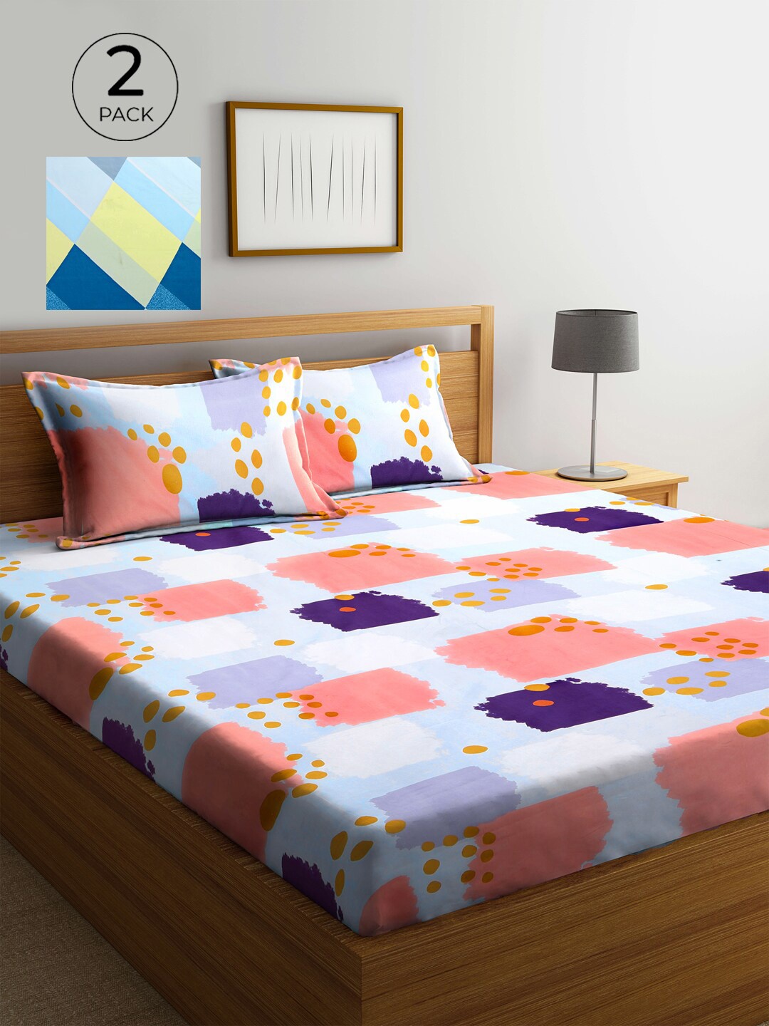 

KLOTTHE Multicoloured Geometric 210 TC 2 Queen Bedsheet with 4 Pillow Covers, Multi