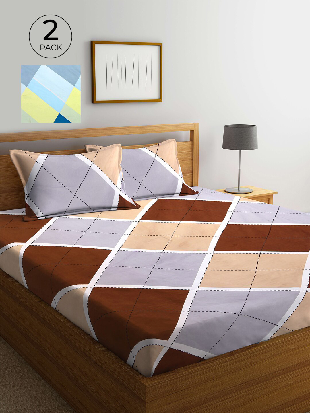 

KLOTTHE Multicoloured Geometric 210 TC 2 Queen Bedsheet with 4 Pillow Covers, Multi