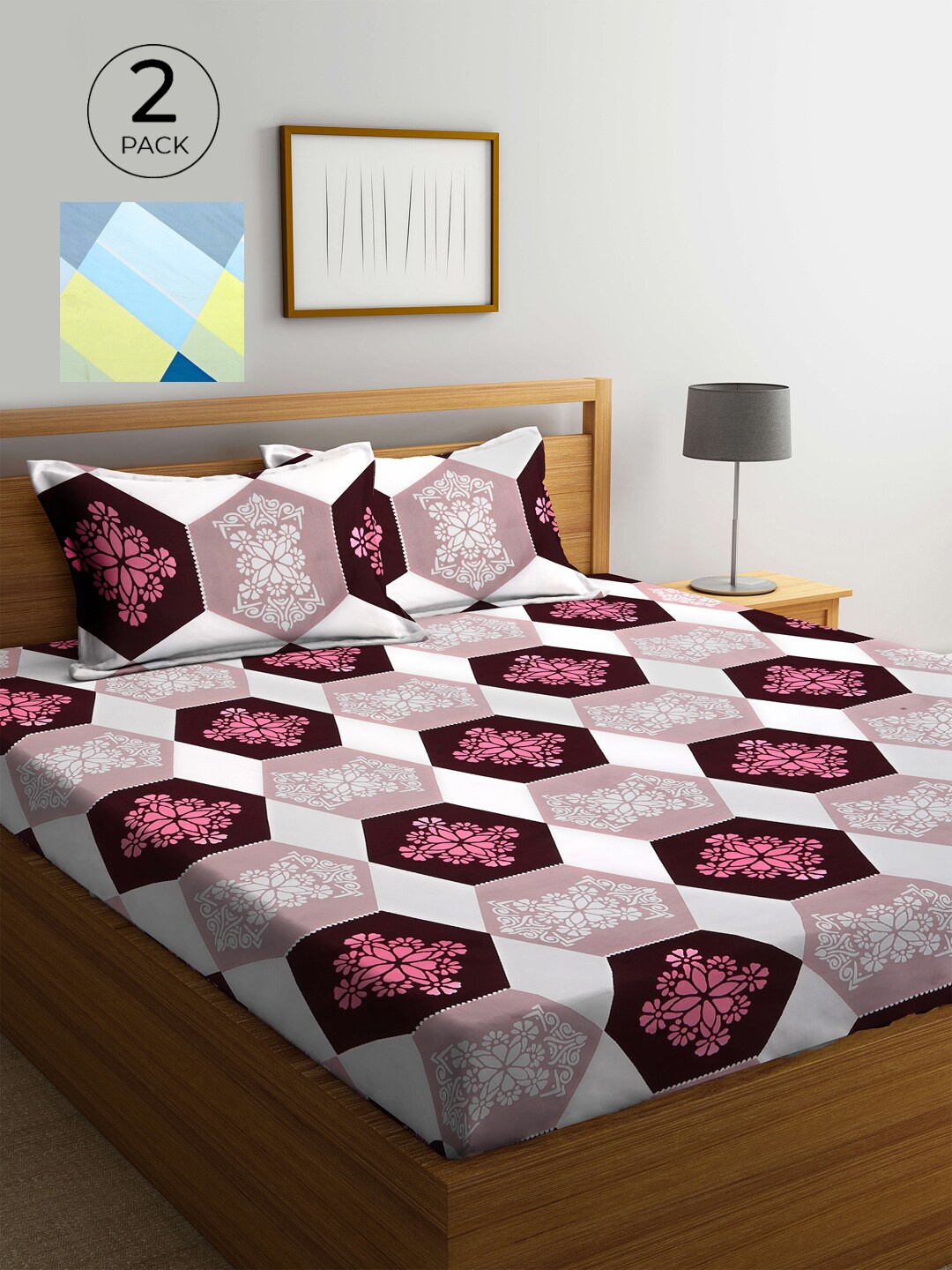 

KLOTTHE Multicoloured Geometric 210 TC 2 Queen Bedsheet with 4 Pillow Covers, Multi