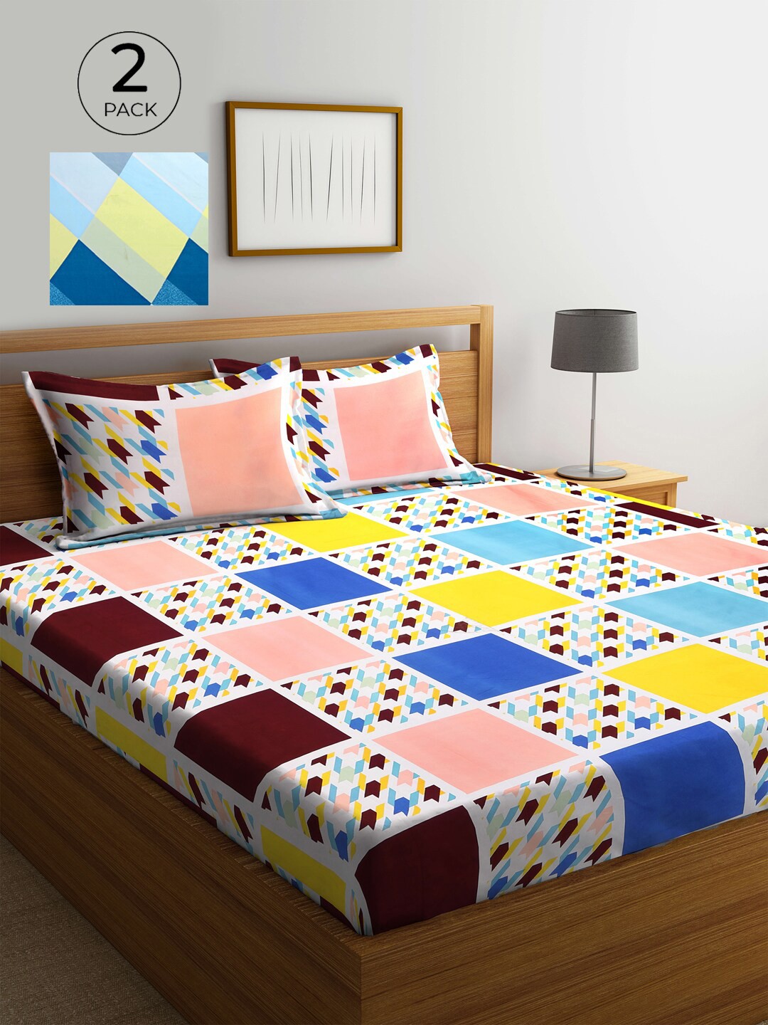 

KLOTTHE Multicoloured Geometric 210 TC 2 Queen Bedsheet with 4 Pillow Covers, Multi