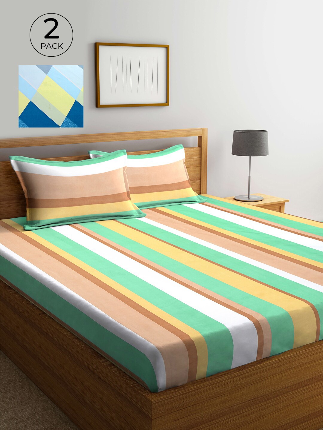 

KLOTTHE Multicoloured Geometric 210 TC 2 King Bedsheet with 4 Pillow Covers, Multi