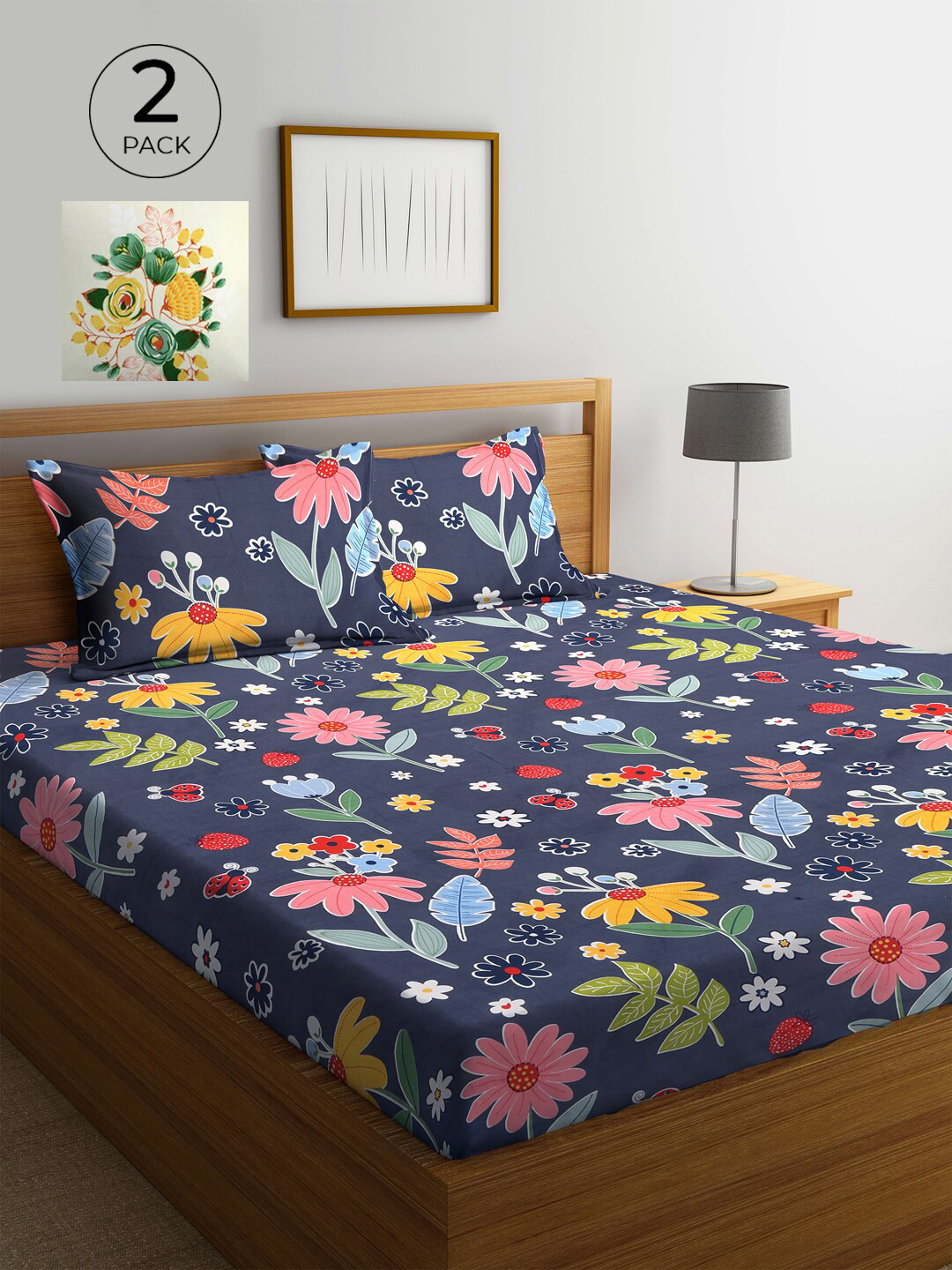 

KLOTTHE Blue & White Floral 210 TC 2 King Bedsheet with 4 Pillow Covers