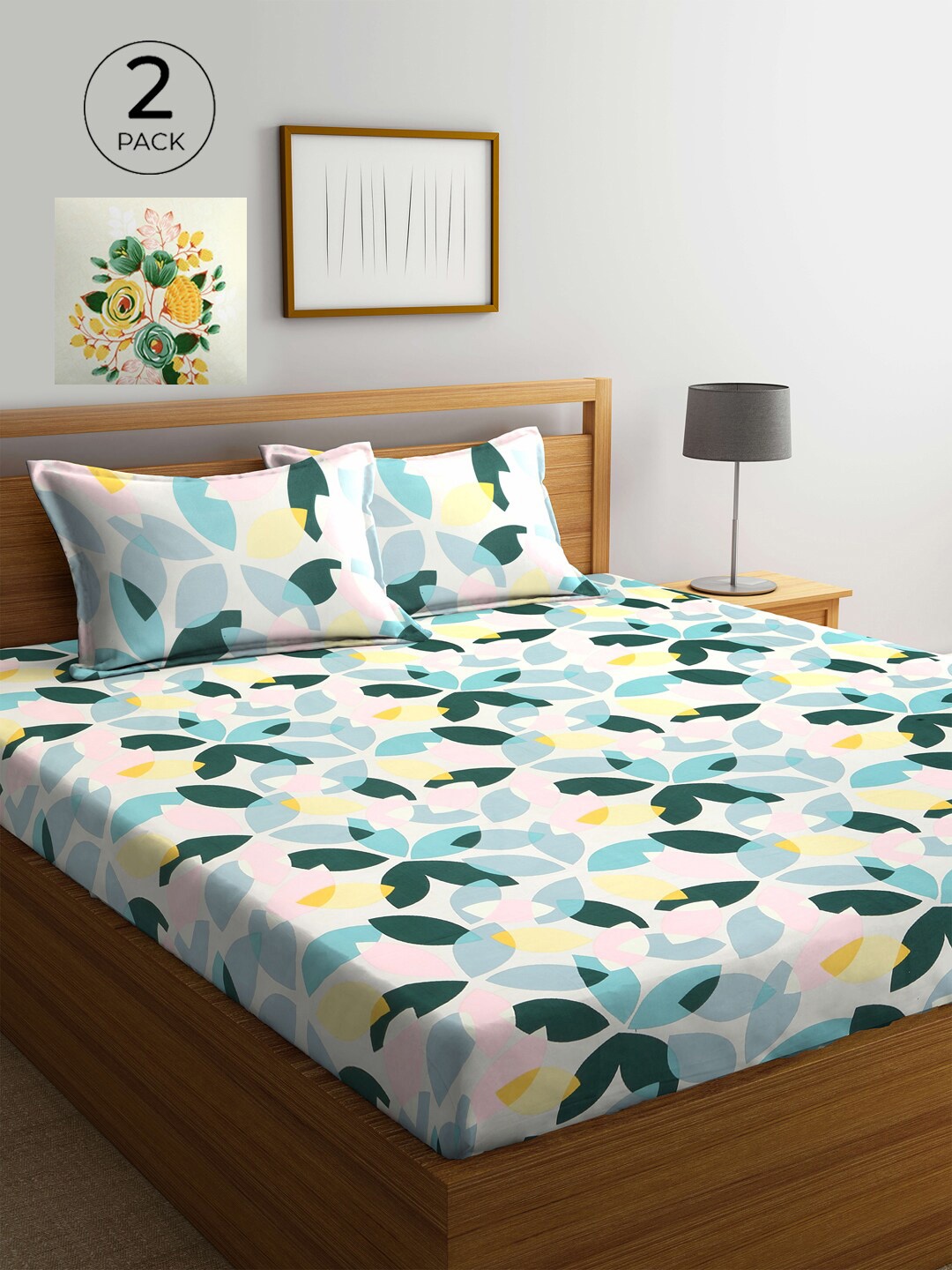 

KLOTTHE Navy Blue & Pink Floral 210 TC 2 King Bedsheet with 4 Pillow Covers