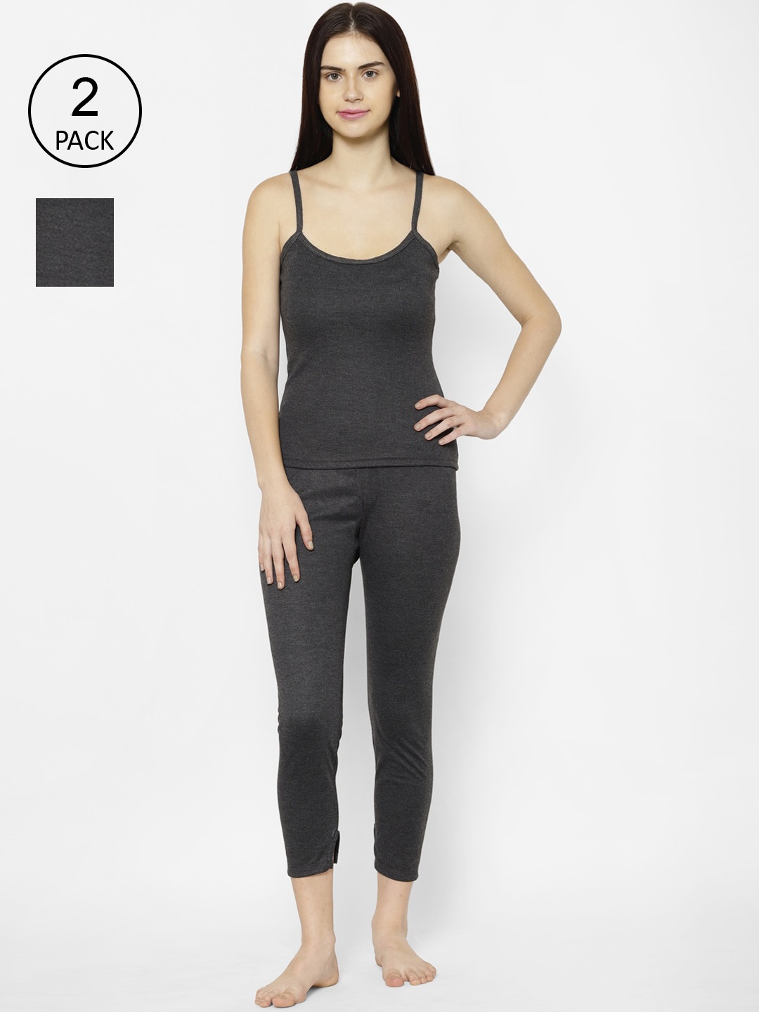 

VIMAL JONNEY Women Pack Of 2 Black Solid Thermals