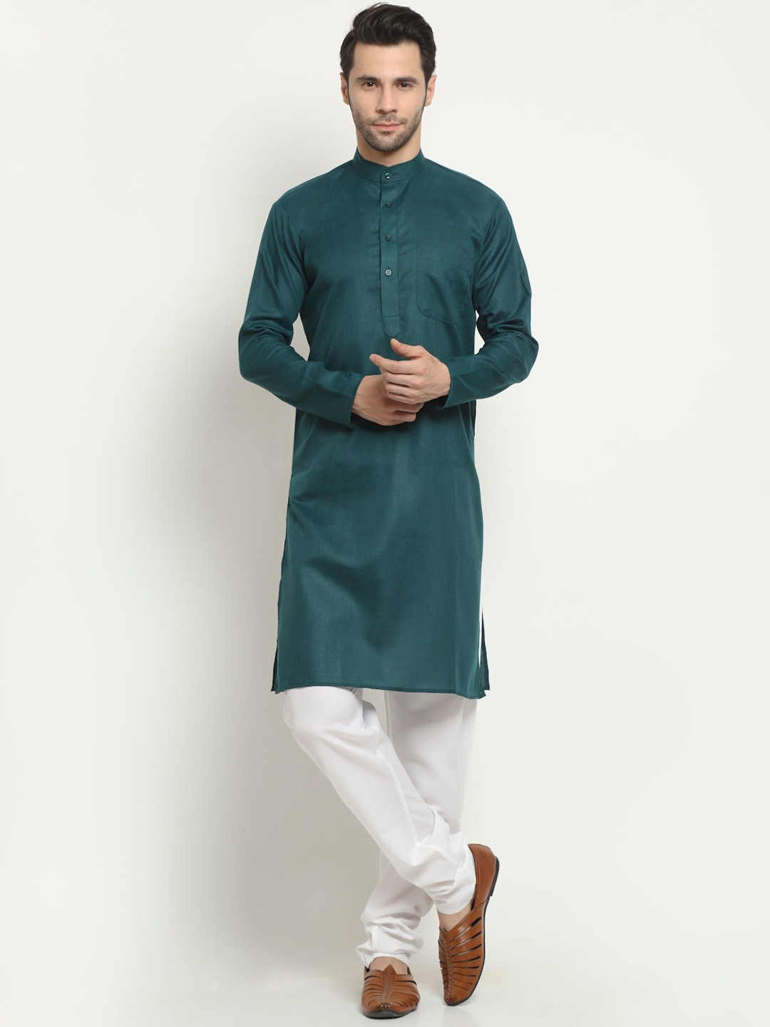 

NEUDIS Men Green Regular Pure Cotton Kurta with Churidar