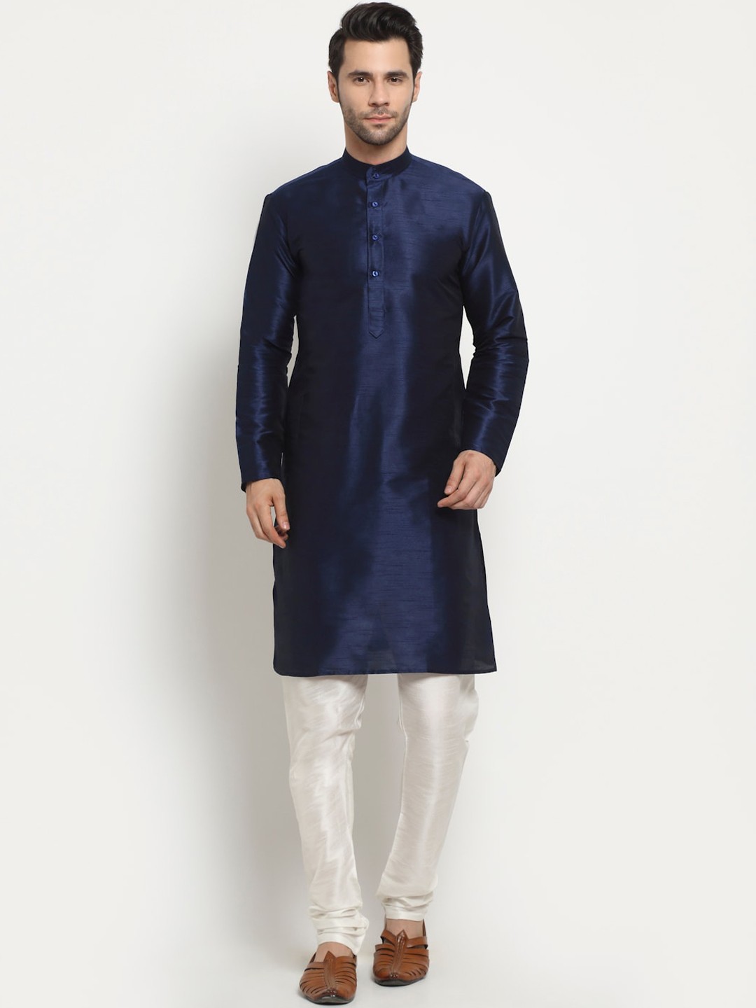 

NEUDIS Men Navy Blue Regular Dupion Silk Kurta with Churidar