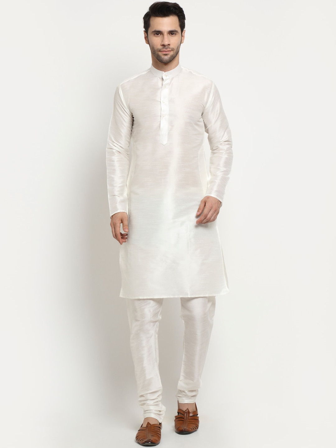 

NEUDIS Men White Regular Dupion Silk Kurta with Churidar