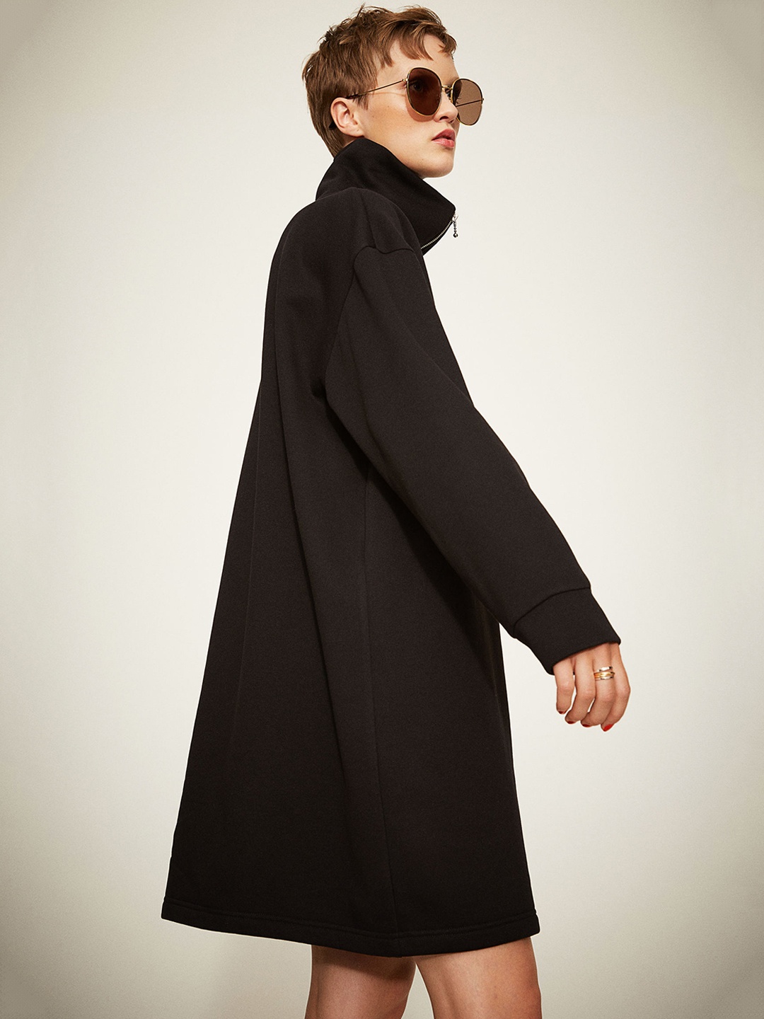

H&M Women Black Collared Sweatshirt Dress