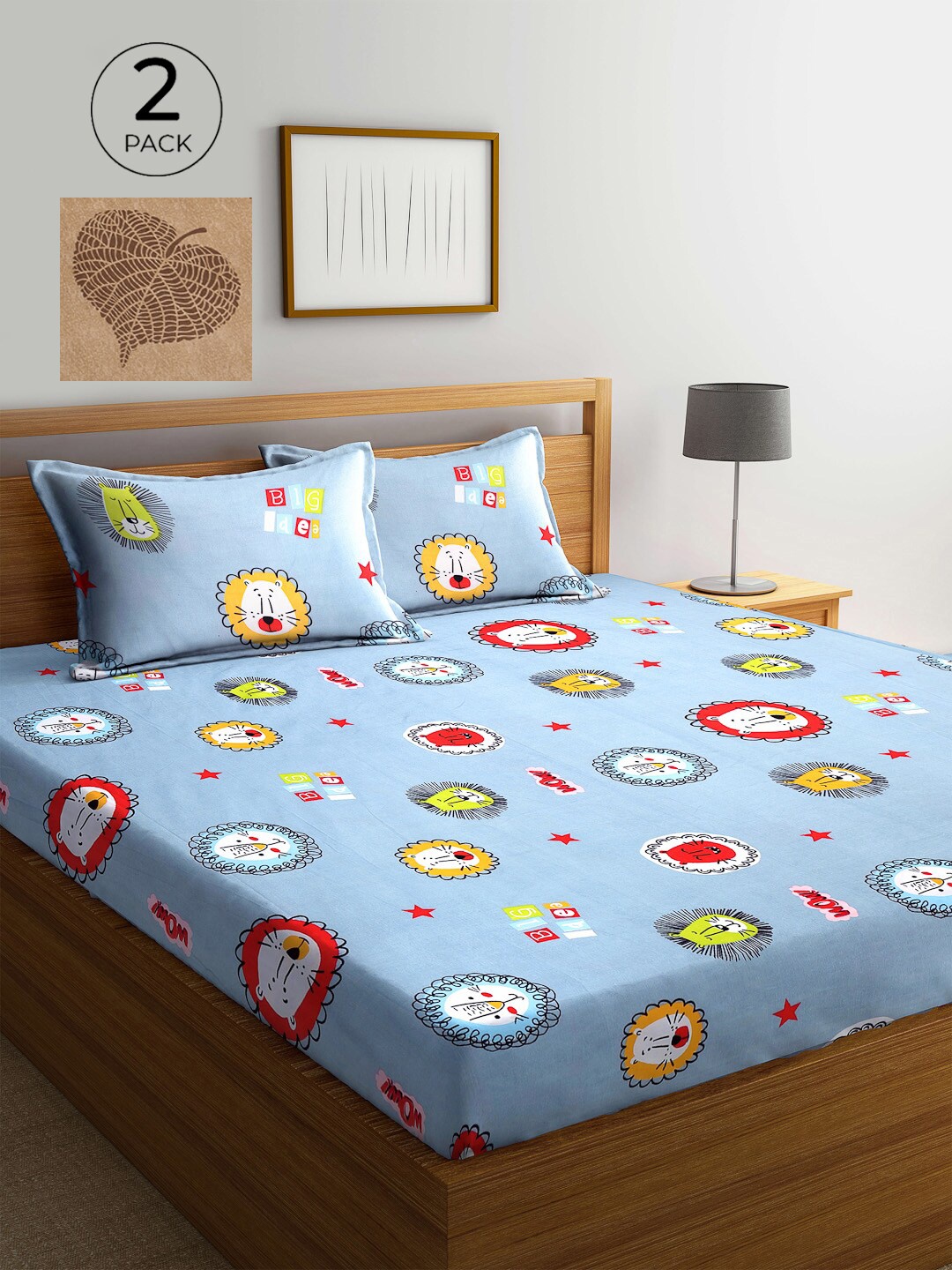

KLOTTHE Blue & Red Cartoon Characters 210 TC 2 King Bedsheet with 4 Pillow Covers