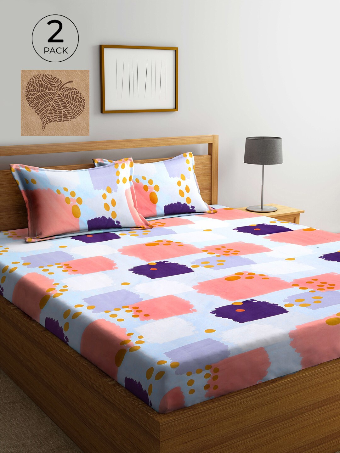 

KLOTTHE Brown & Turquoise Blue 210 TC 2 King Bedsheet with 4 Pillow Covers