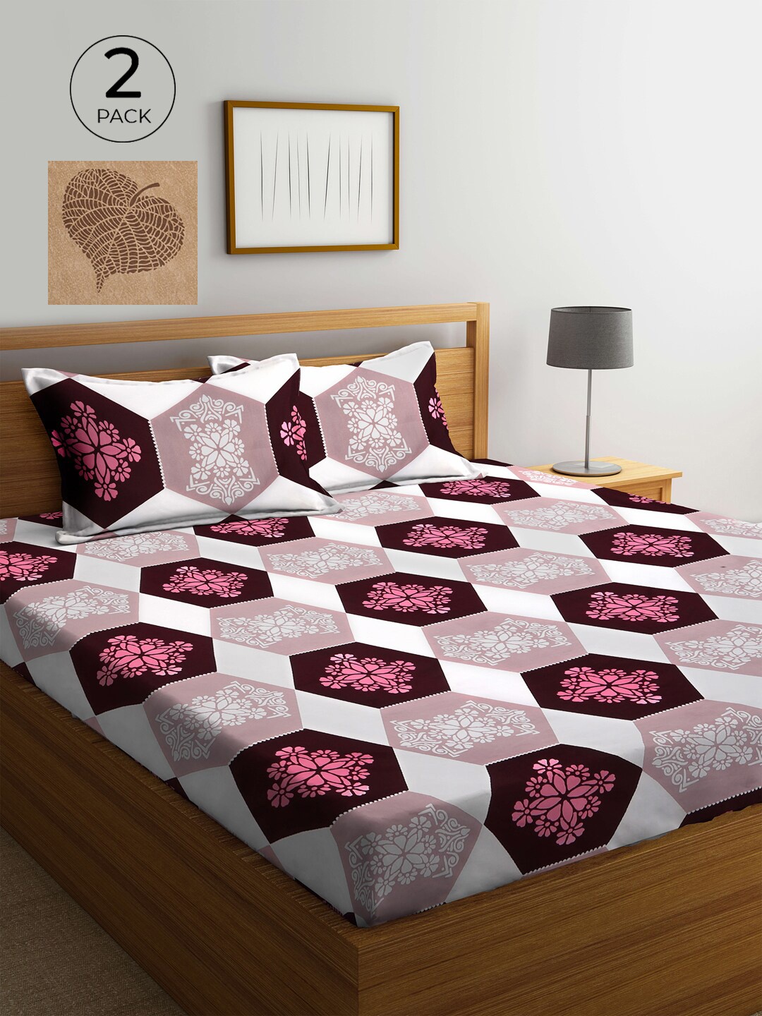 

KLOTTHE Maroon & Brown Ethnic Motifs 210 TC 2 King Bedsheet with 4 Pillow Covers