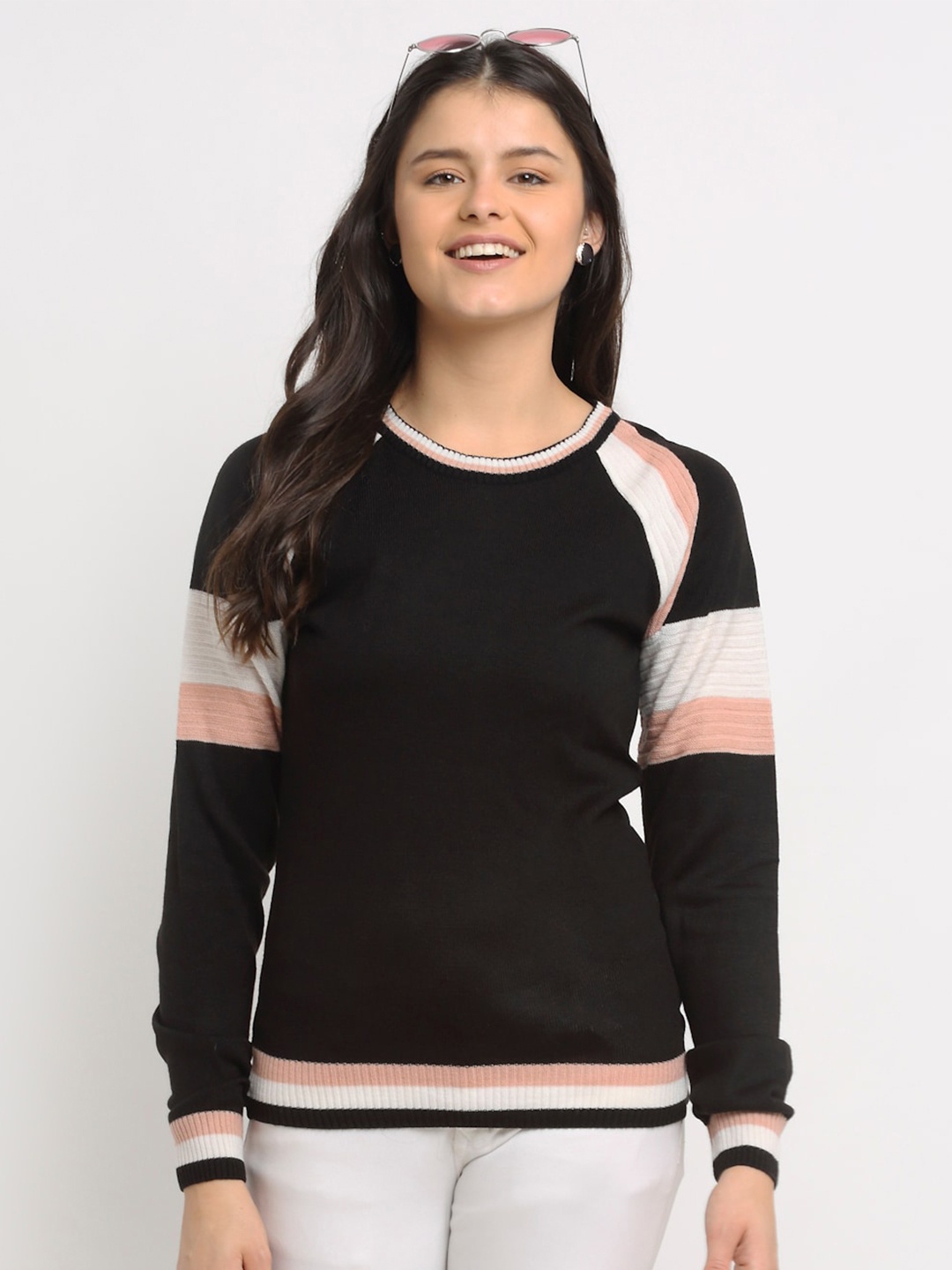 

Club York Women Black & Beige Colourblocked Pullover