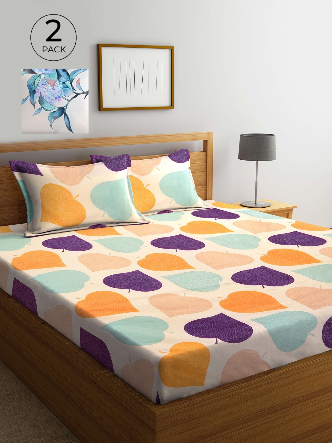

KLOTTHE Peach & White Printed 210 TC 2 King Bedsheet with 4 Pillow Covers