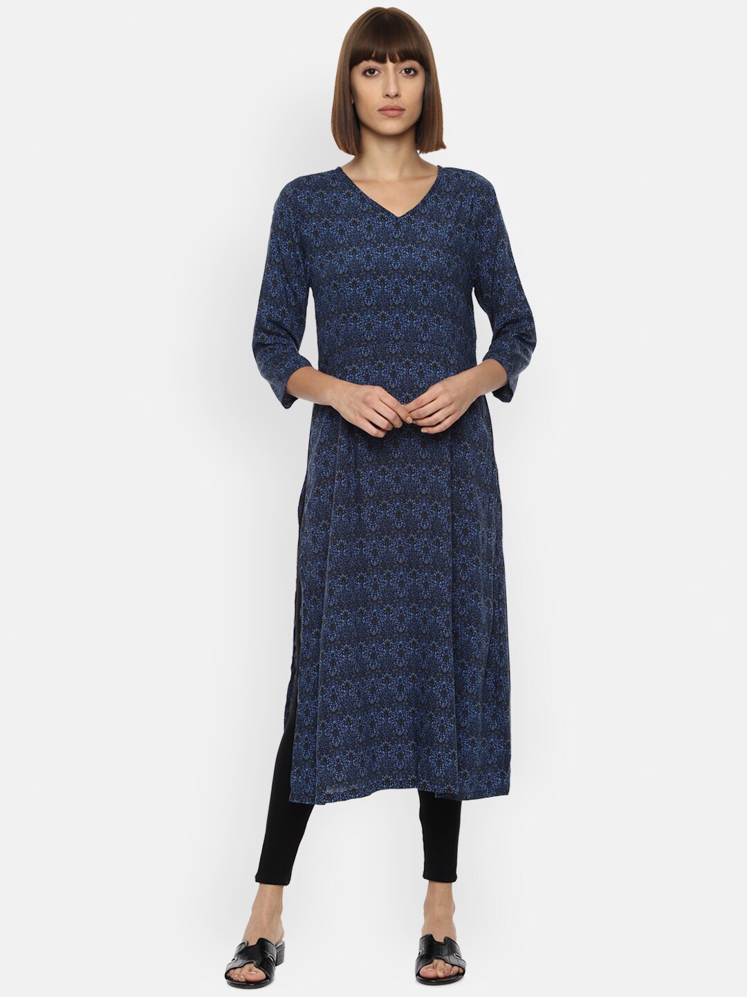 

Van Heusen Woman Women Navy Blue Floral Printed Kurta