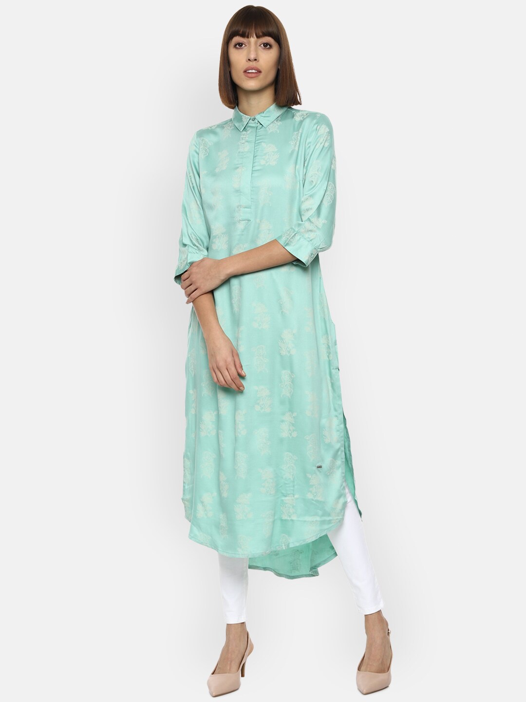 

Van Heusen Woman Turquoise Blue Floral Printed Kurta