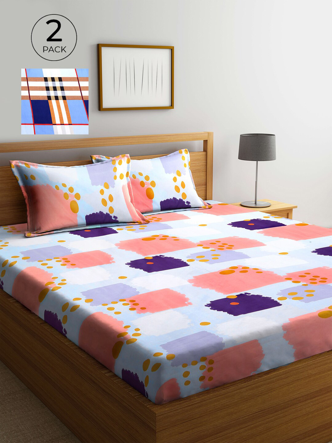 

KLOTTHE Multicoloured Printed 210 TC 2 King Bedsheet with 4 Pillow Covers, Multi