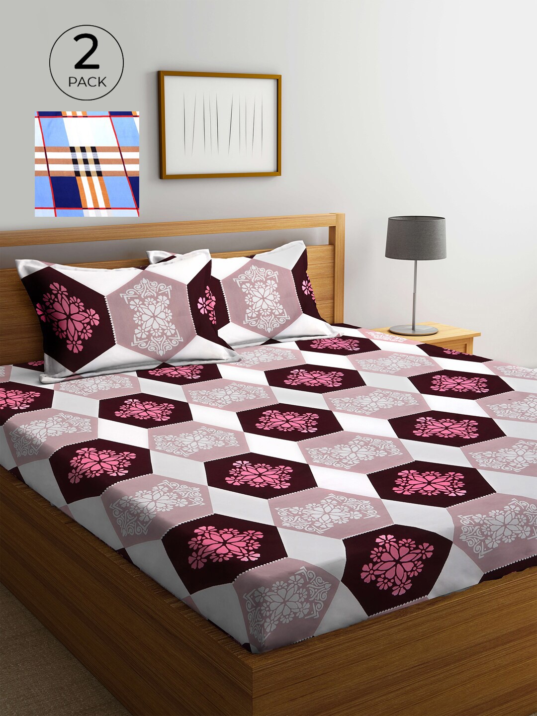 

KLOTTHE Multicoloured Printed 210 TC 2 King Bedsheet with 4 Pillow Covers, Multi