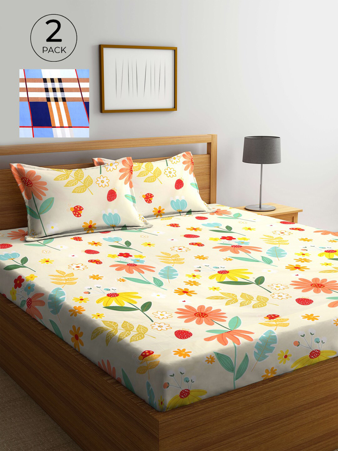 

KLOTTHE Multicoloured Printed 210 TC 2 King Bedsheet with 4 Pillow Covers, Multi