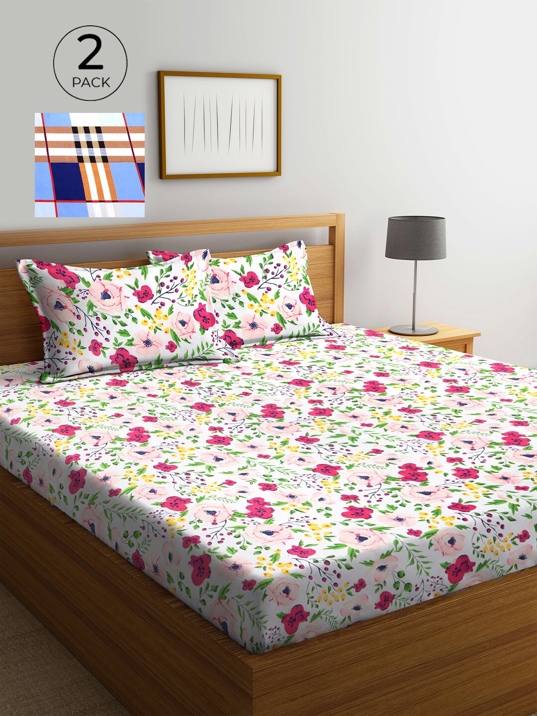 

KLOTTHE White & Pink Floral 210 TC 2 King Bedsheet with 4 Pillow Covers