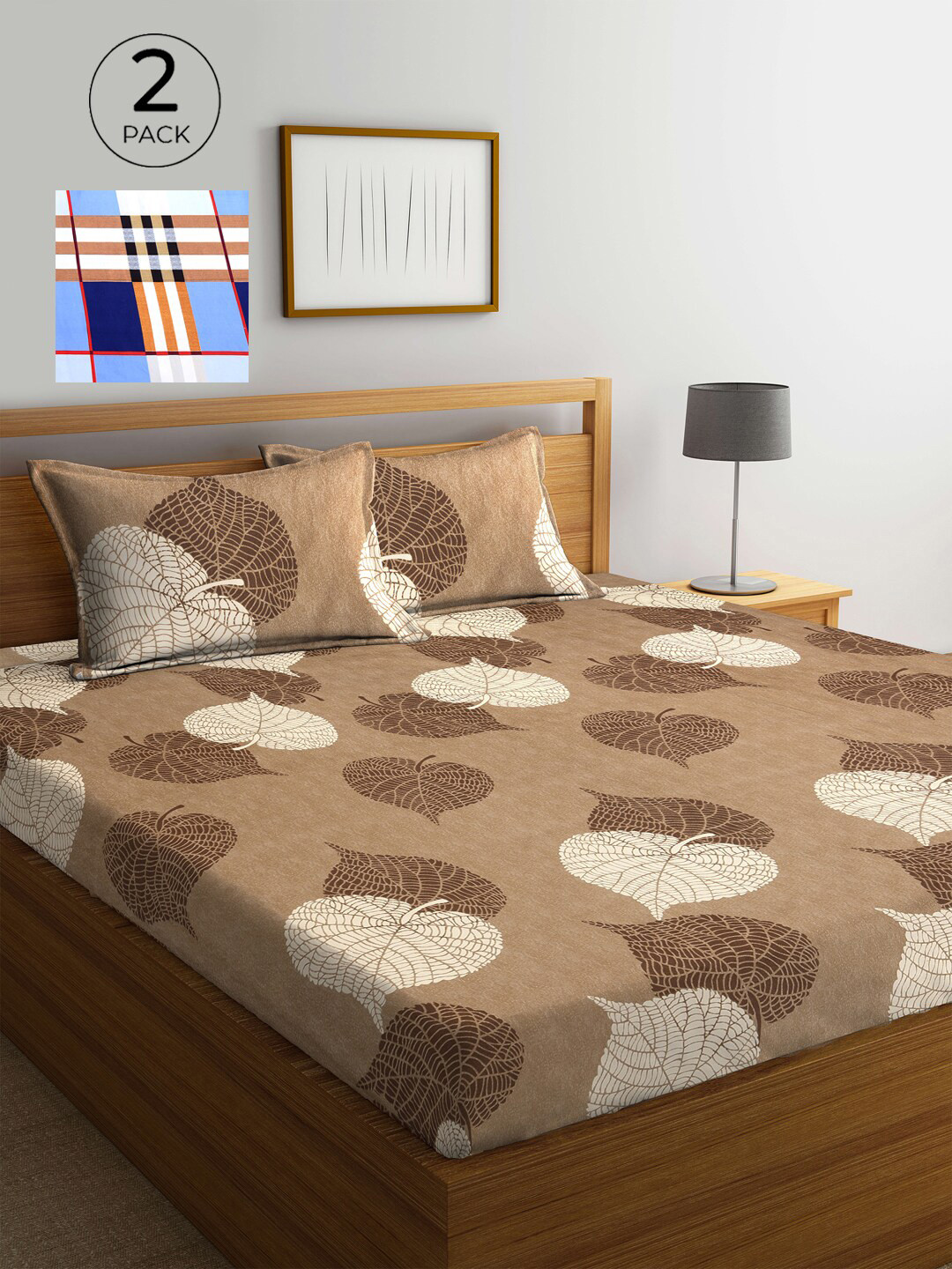 

KLOTTHE Brown & Blue Floral 210 TC 2 King Bedsheet with 4 Pillow Covers