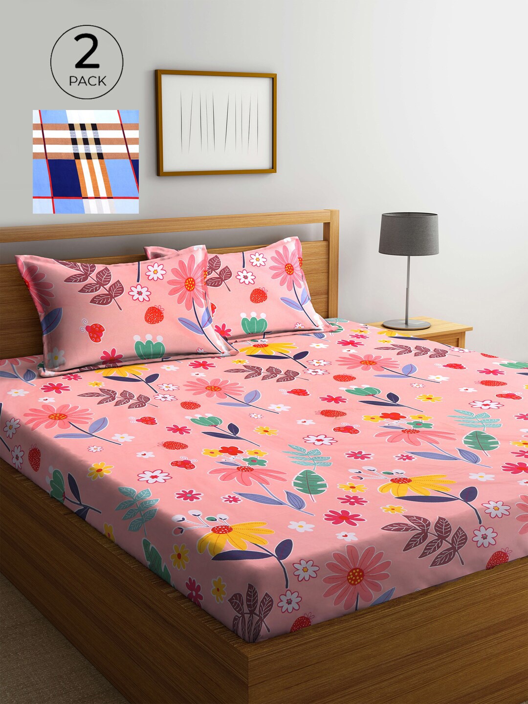 

KLOTTHE Pink & White Floral 210 TC 2 King Bedsheet with 4 Pillow Covers