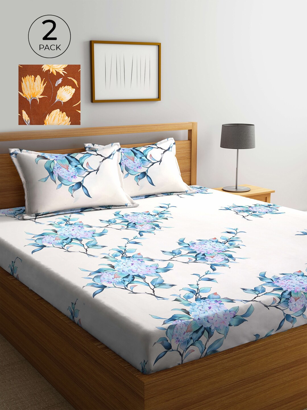 

KLOTTHE Cream-Coloured & Maroon Floral 210 TC 2 King Bedsheet with 4 Pillow Covers