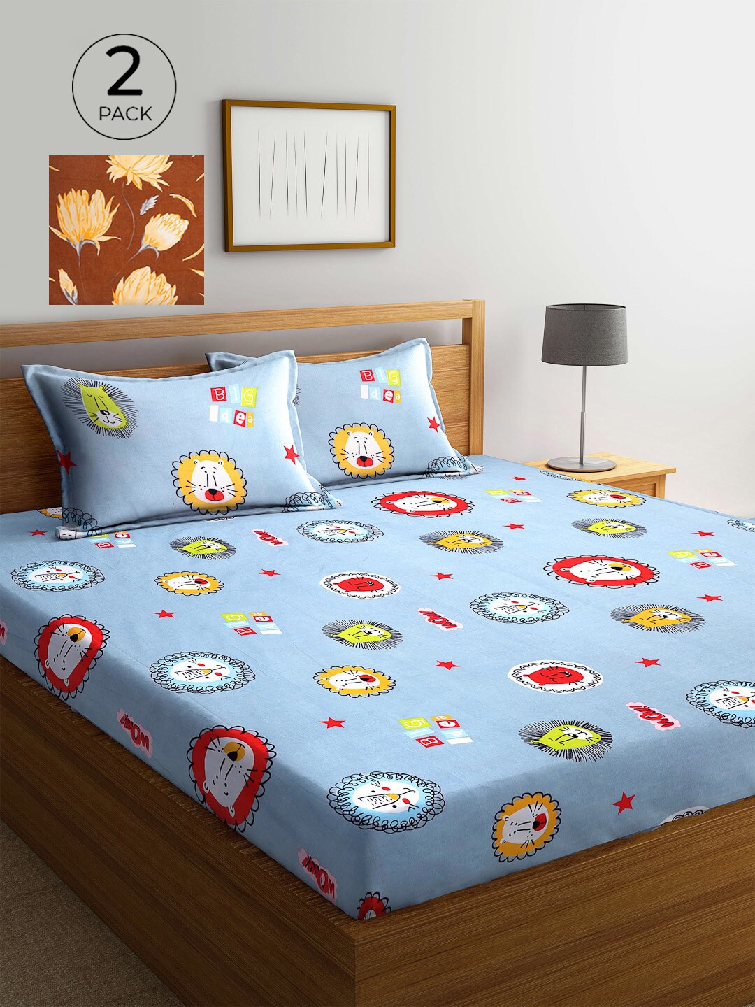 

KLOTTHE Brown & Red Floral 210 TC 2 King Bedsheet with 4 Pillow Covers