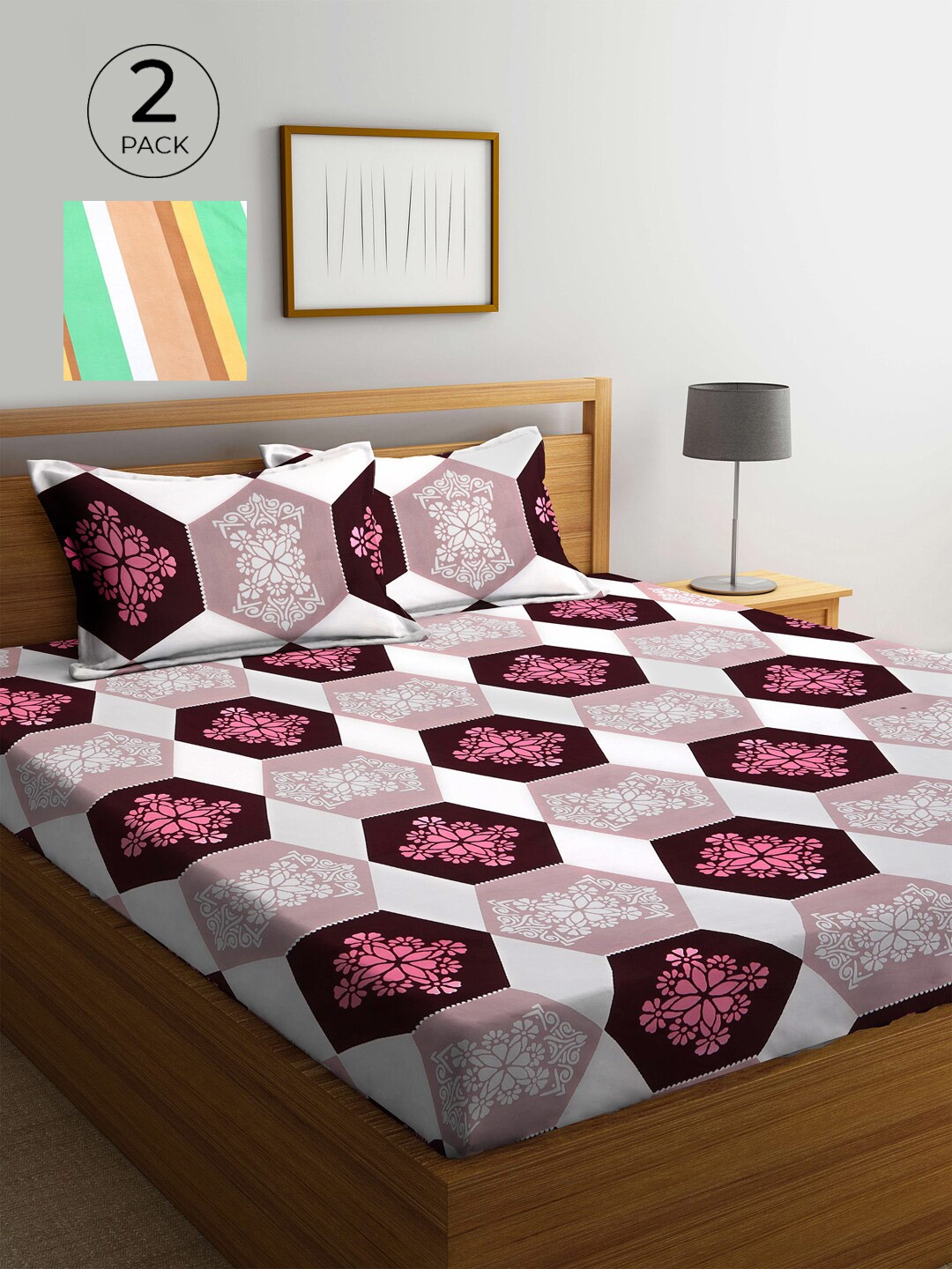 

KLOTTHE Multi Floral 210 TC Polycotton 2 Double Bedsheet with 4 Pillow Covers