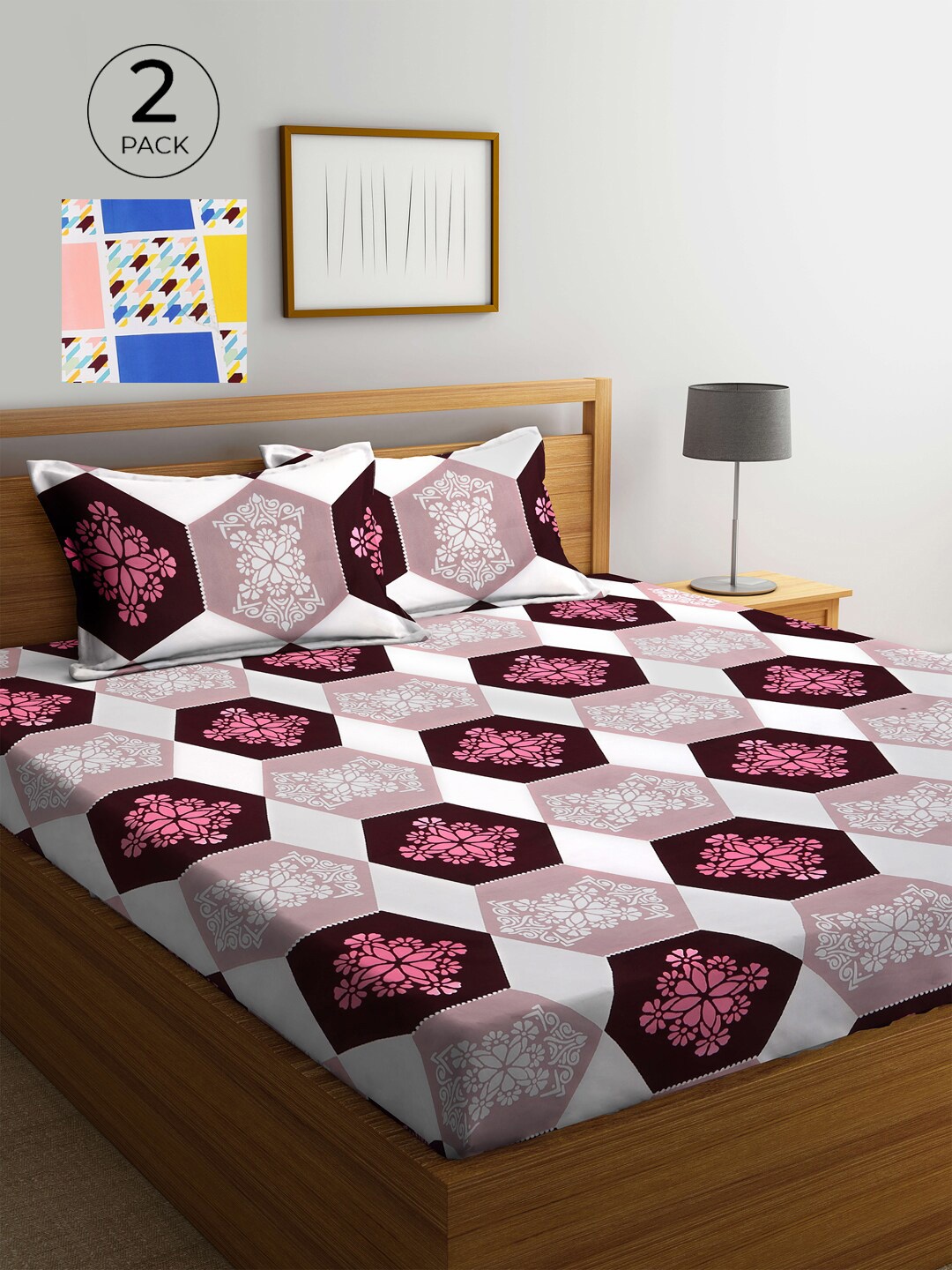 

KLOTTHE Multi Floral 210 TC Polycotton 2 Double Bedsheet with 4 Pillow Covers