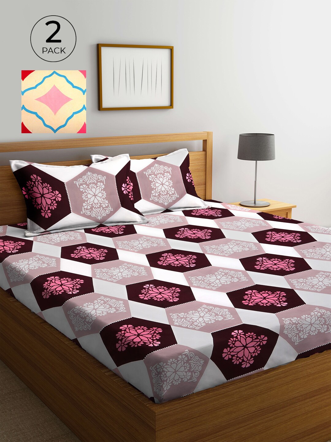 

KLOTTHE Brown & Peach-Coloured Floral 210 TC 2 King Bedsheet with 4 Pillow Covers