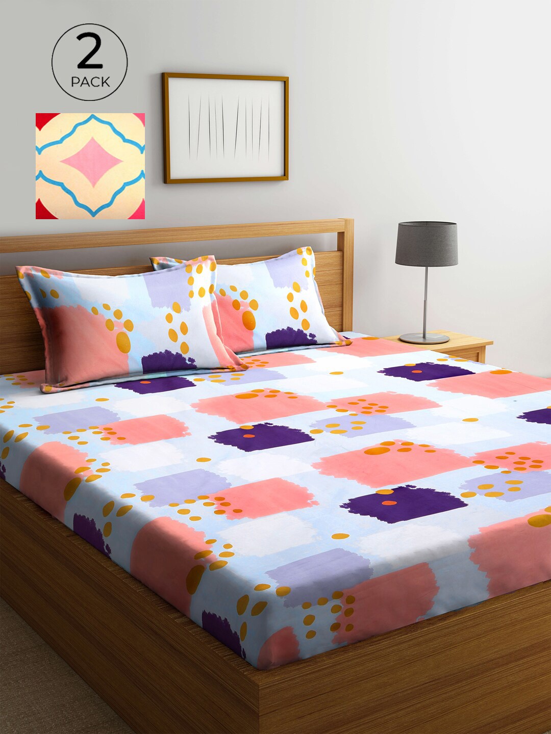 

KLOTTHE Blue & Peach-Coloured 210 TC 2 King Bedsheet with 4 Pillow Covers