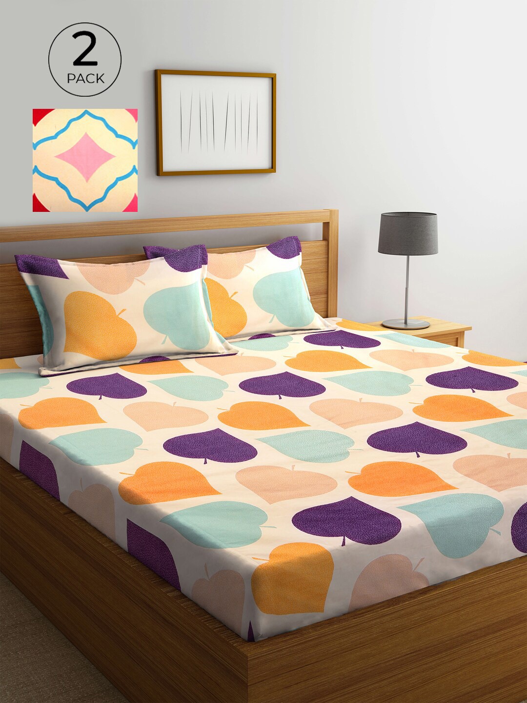 

KLOTTHE Beige & Peach-Coloured 210 TC 2 King Bedsheet with 4 Pillow Covers