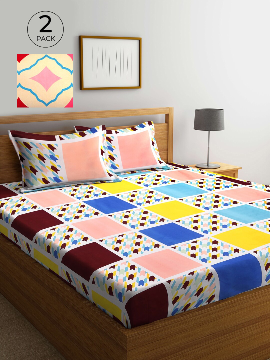 

KLOTTHE Multicoloured Geometric 210 TC 2 King Bedsheet with 4 Pillow Covers, Multi
