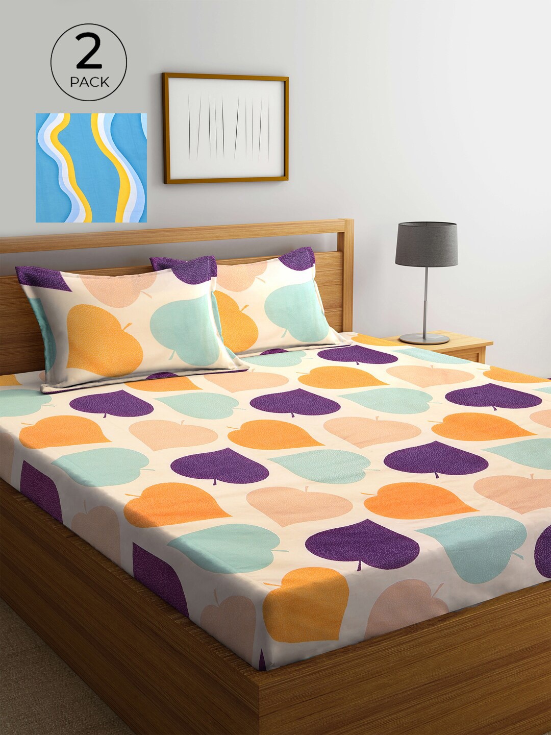 

KLOTTHE Blue & Cream-Coloured 210 TC 2 King Bedsheet with 4 Pillow Covers