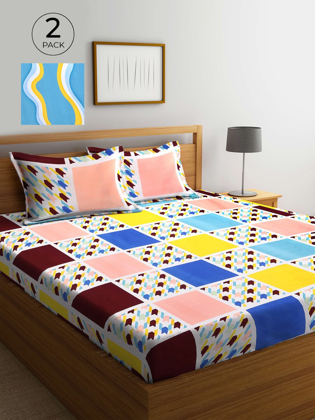

KLOTTHE White & Yellow 210 TC 2 King Bedsheet with 4 Pillow Covers